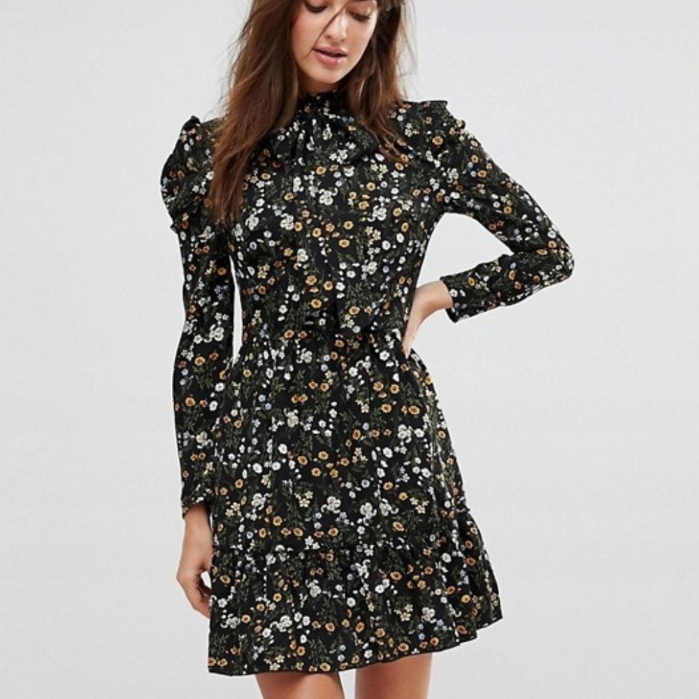 ASOS Parisian Floral Ruffle Tie Waist Dress